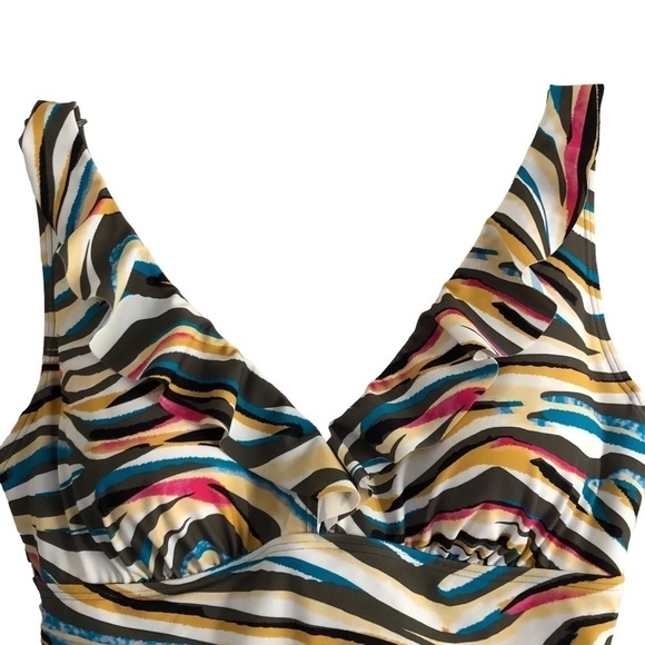 DKNY Ruffle Plunge Underwire Tummy Control One Piece Swimsuit Size 18 NWT - Picture 3 of 15